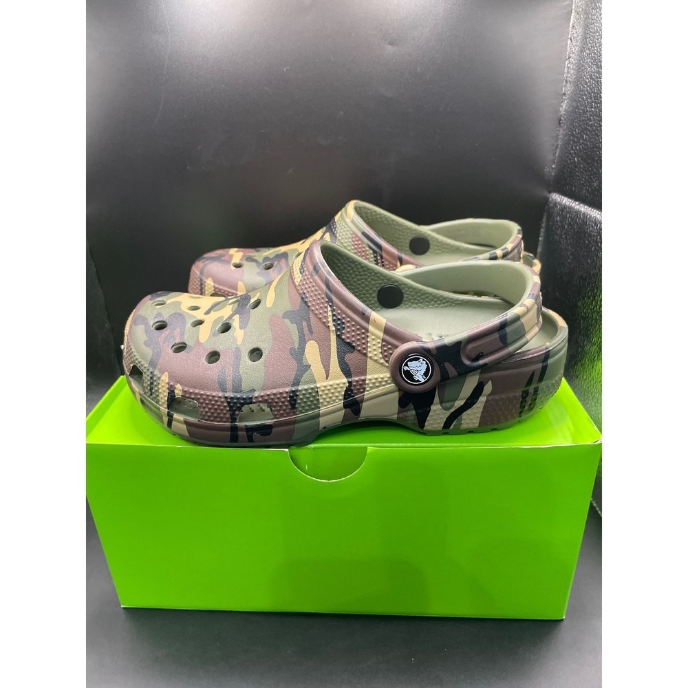 Crocs Classic Camouflage Clog K Kids J5 Forest Camo Slip On Shoes 211879-3TC - Picture 4 of 7